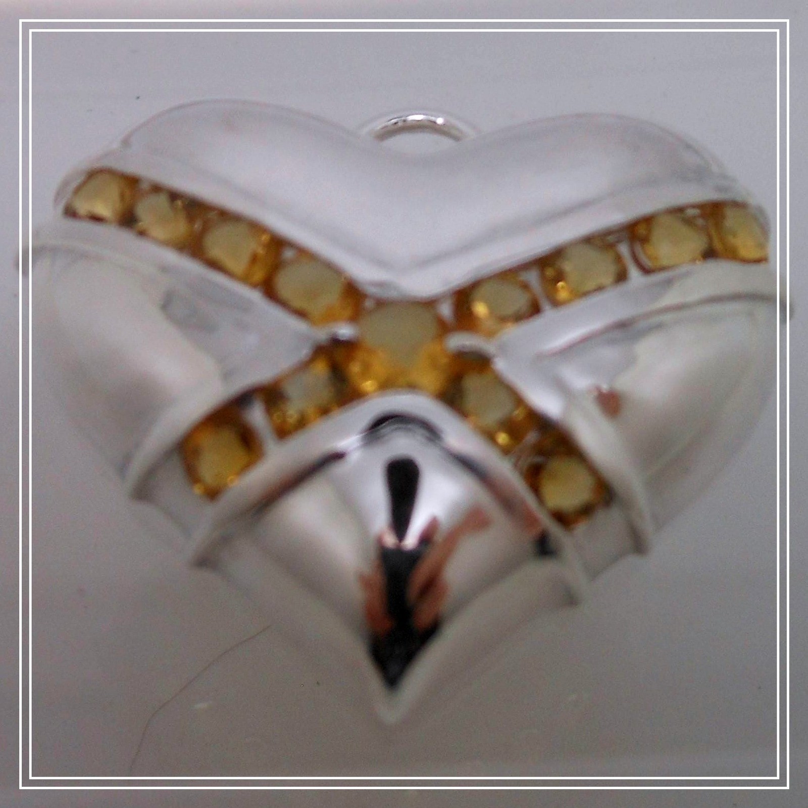 1990s Vintage Citrine Sterling Silver Gemstone Necklace Puff Heart Pendant Boxed