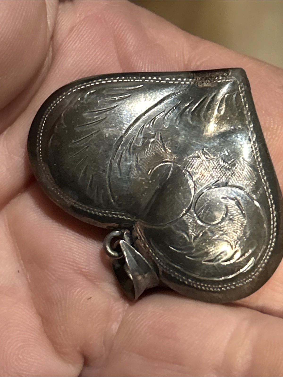 Antique Large Victorian Sterling Silver Puffy Heart Charm Pendant Early 1900’s