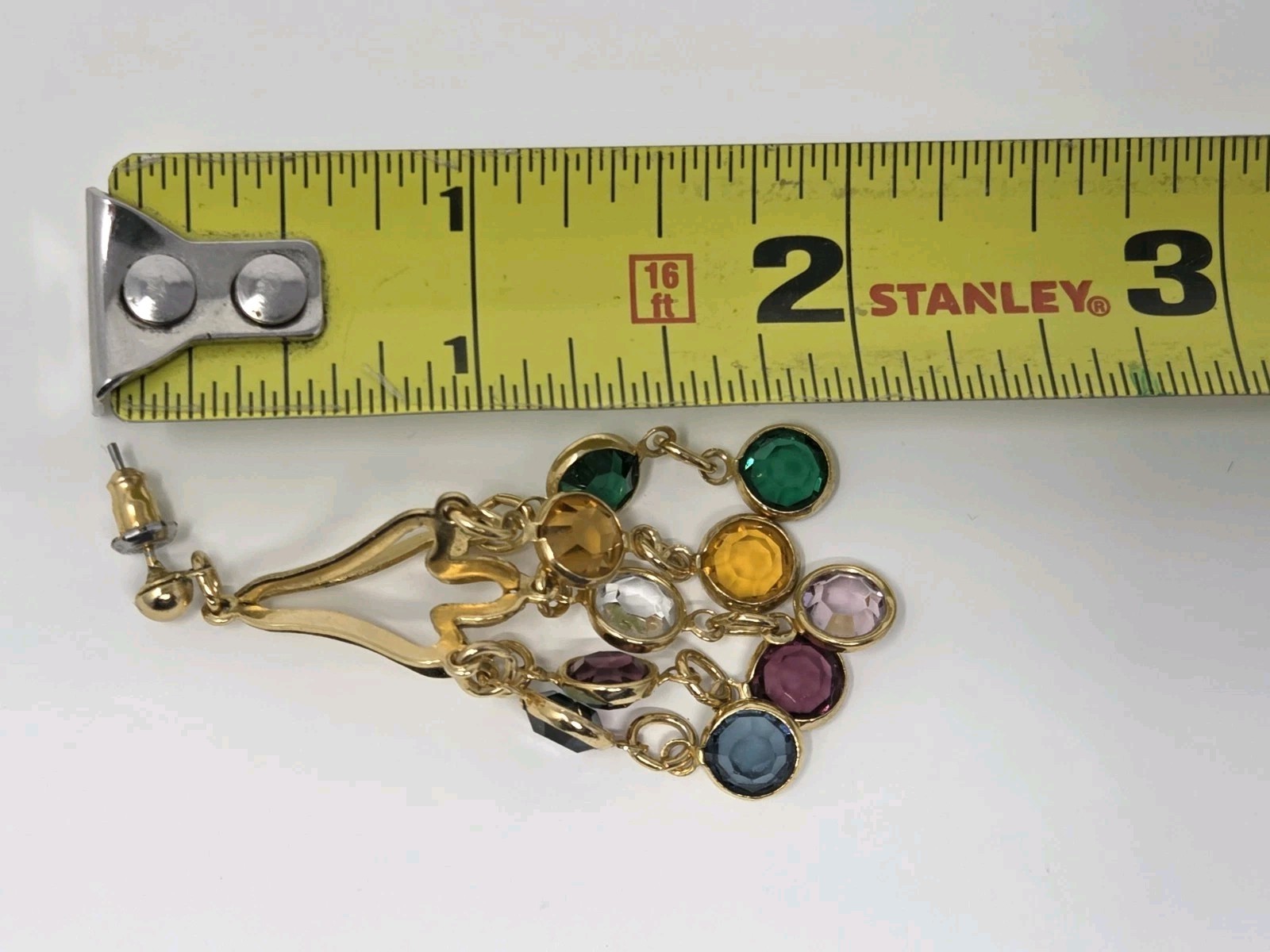 Multicolor Bezel Crystal Dangle Drop Earrings Multi-strand Vintage Unsigned