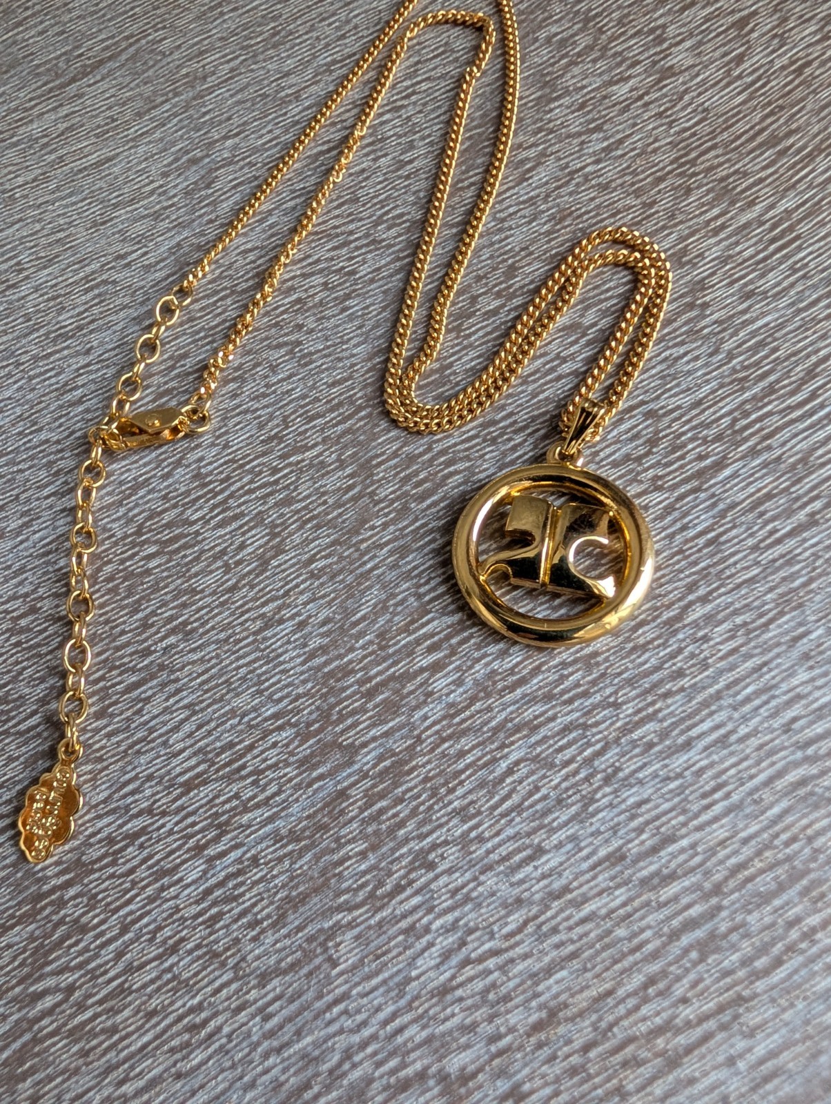 Vintage Courrèges Gold-Plated Circular “AC” Logo Pendant Necklace