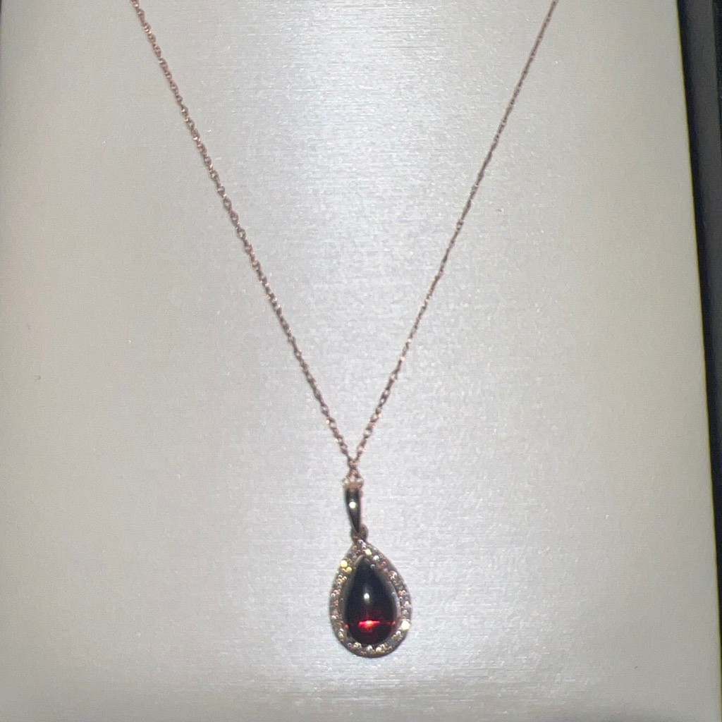Vintage Garnet Stone, 14K Rose Gold 17 inch Delicate Chain