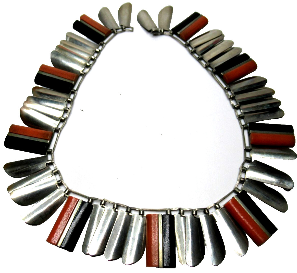 Black Onyx & Orange Coral Silver Vintage Collar Necklace