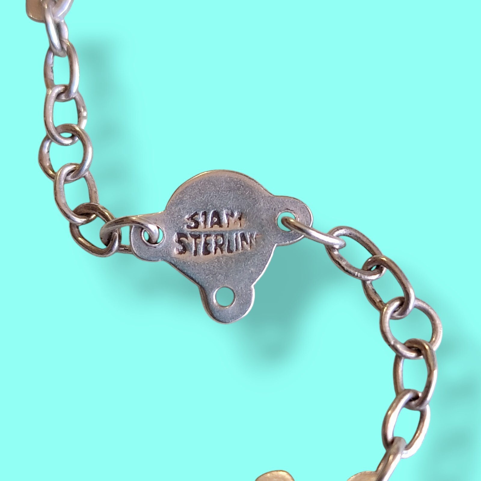 Vtg Antique Siam Sterling Silver Dangle Charm Starter Bracelet 7.5in 925