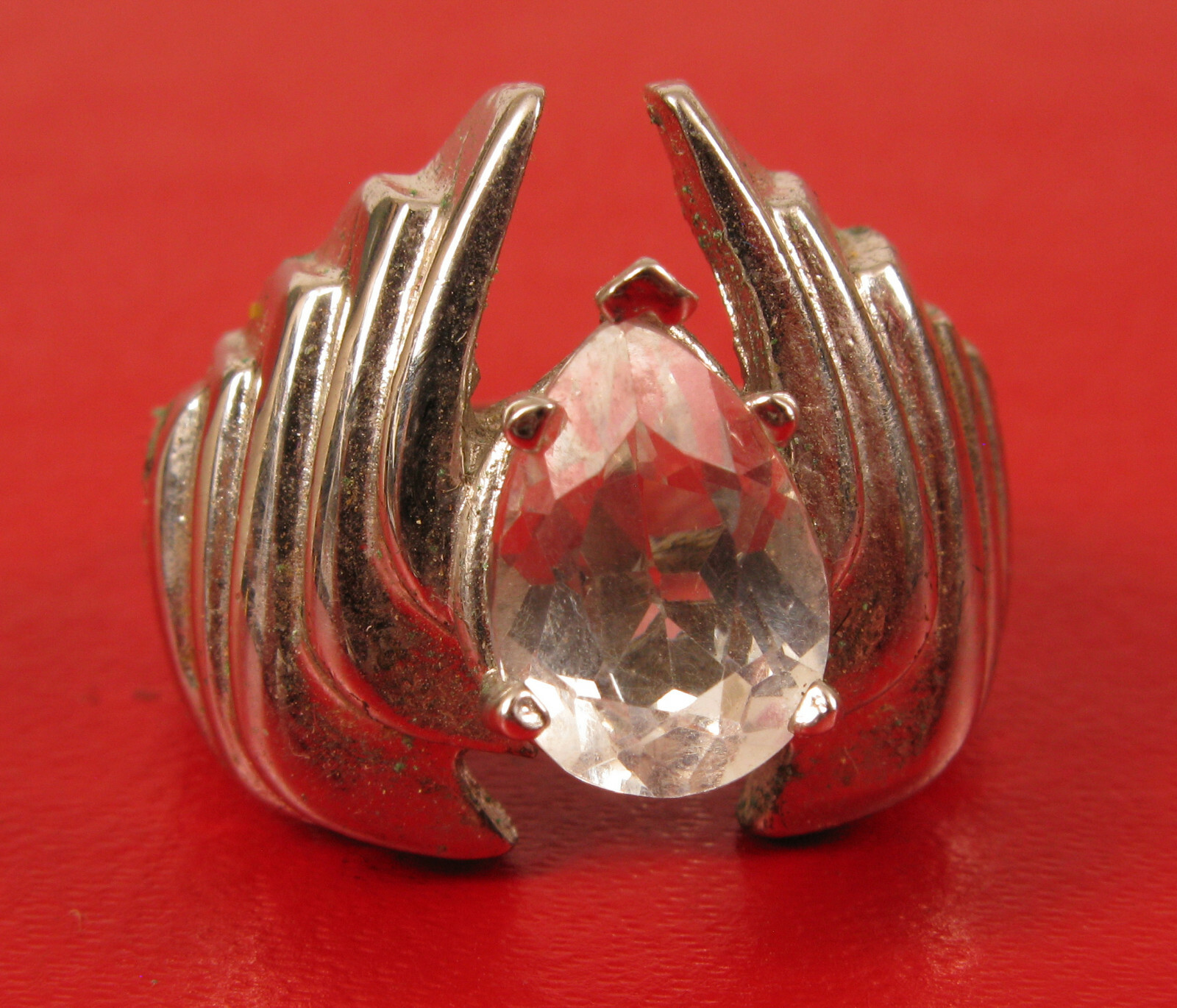 VINTAGE LINDENWOLD FINE JEWELRY STERLING SILVER CUBIC ZIRCONIA CZ COCKTAIL RING