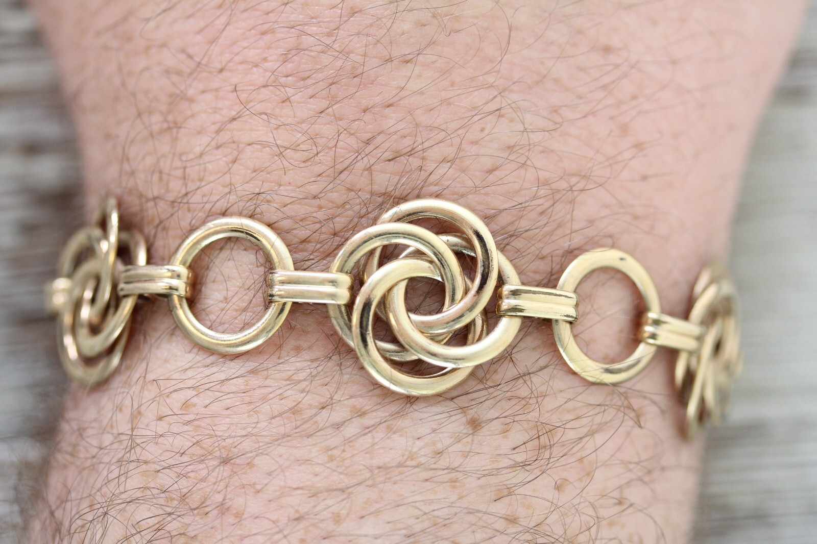 VINTAGE 1940s CIRCLE KNOT GOLD FILLED CHAIN LINK BRACELET 7.25″ RETRO STACK