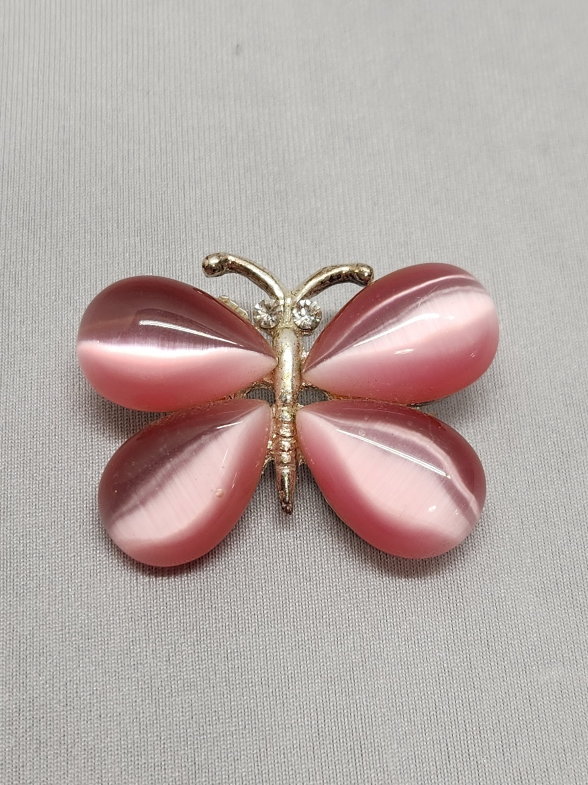 Vintage Pink Stone Butterfly Brooch Pin Adorable