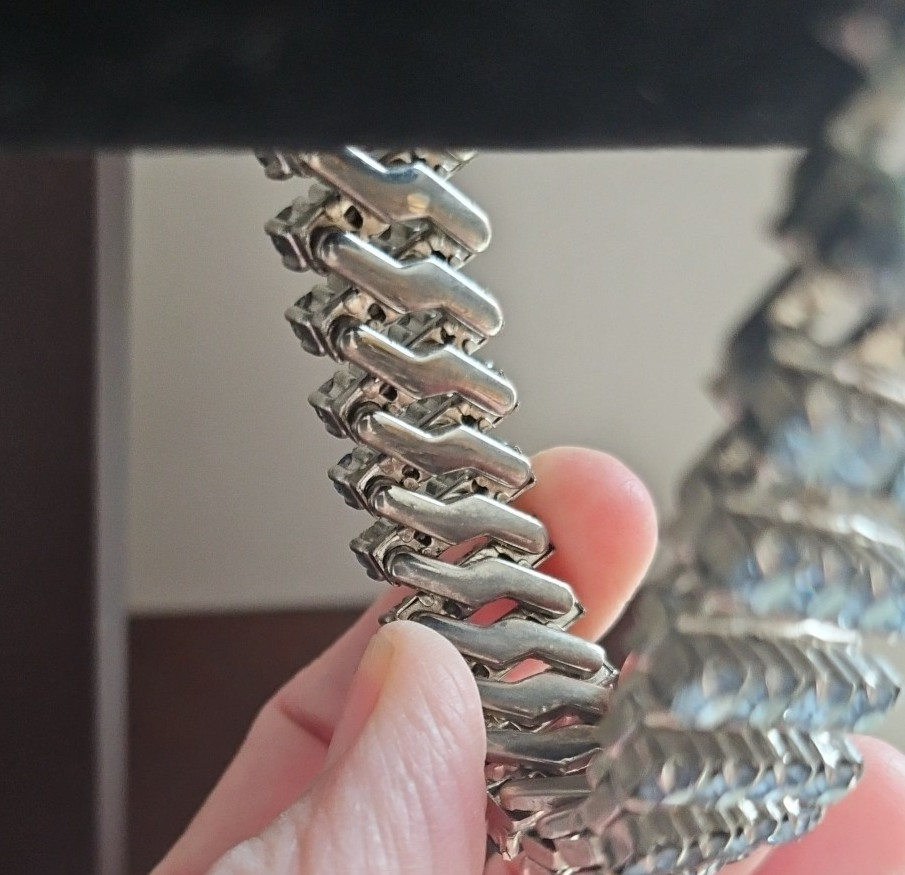 Expanding Blue Rhinestone Bracelet Heavy 4 Rows Across Stainless