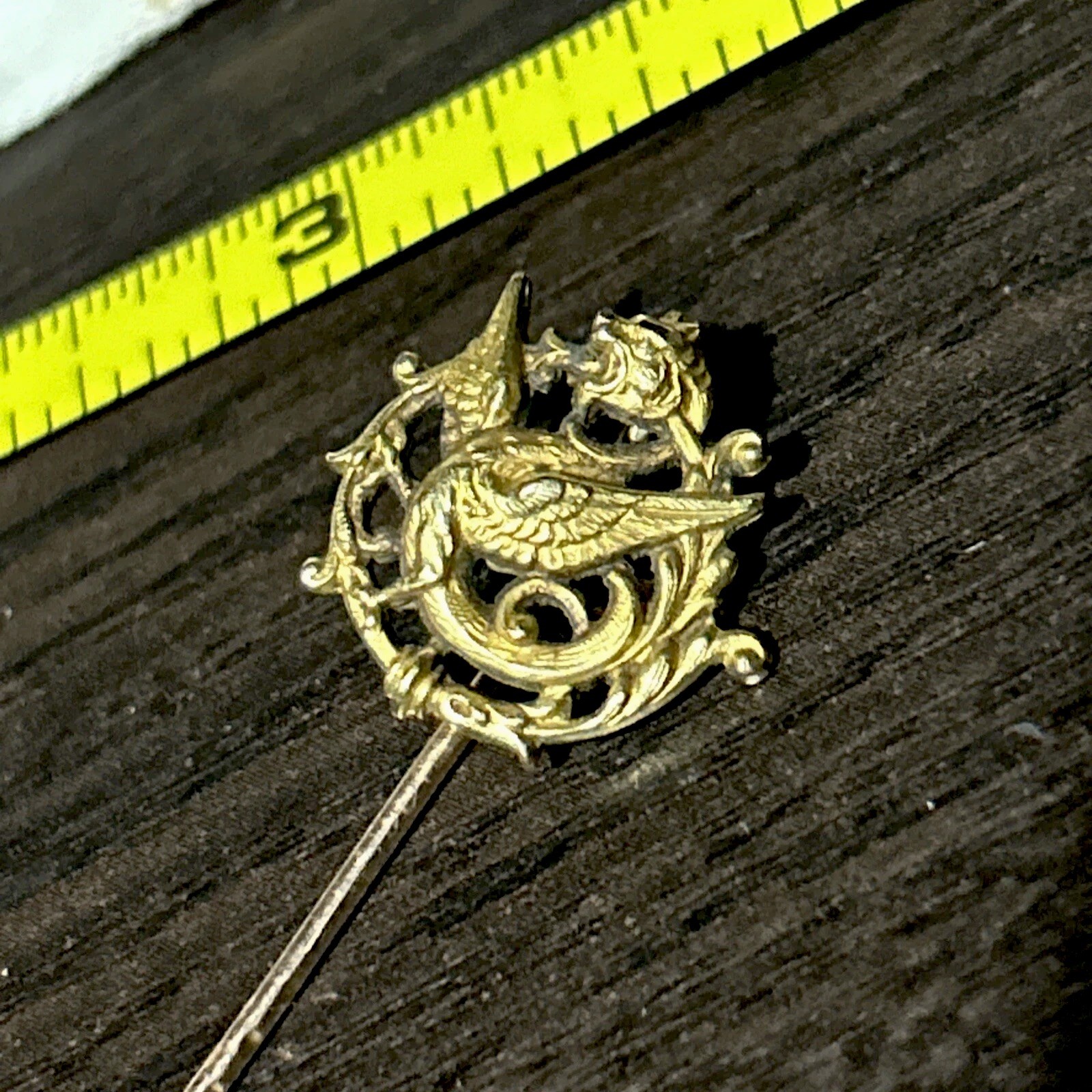 c1900s Stick Hat Lapel Pin Dragon Serpent Chimera Gold Fill French Stamp