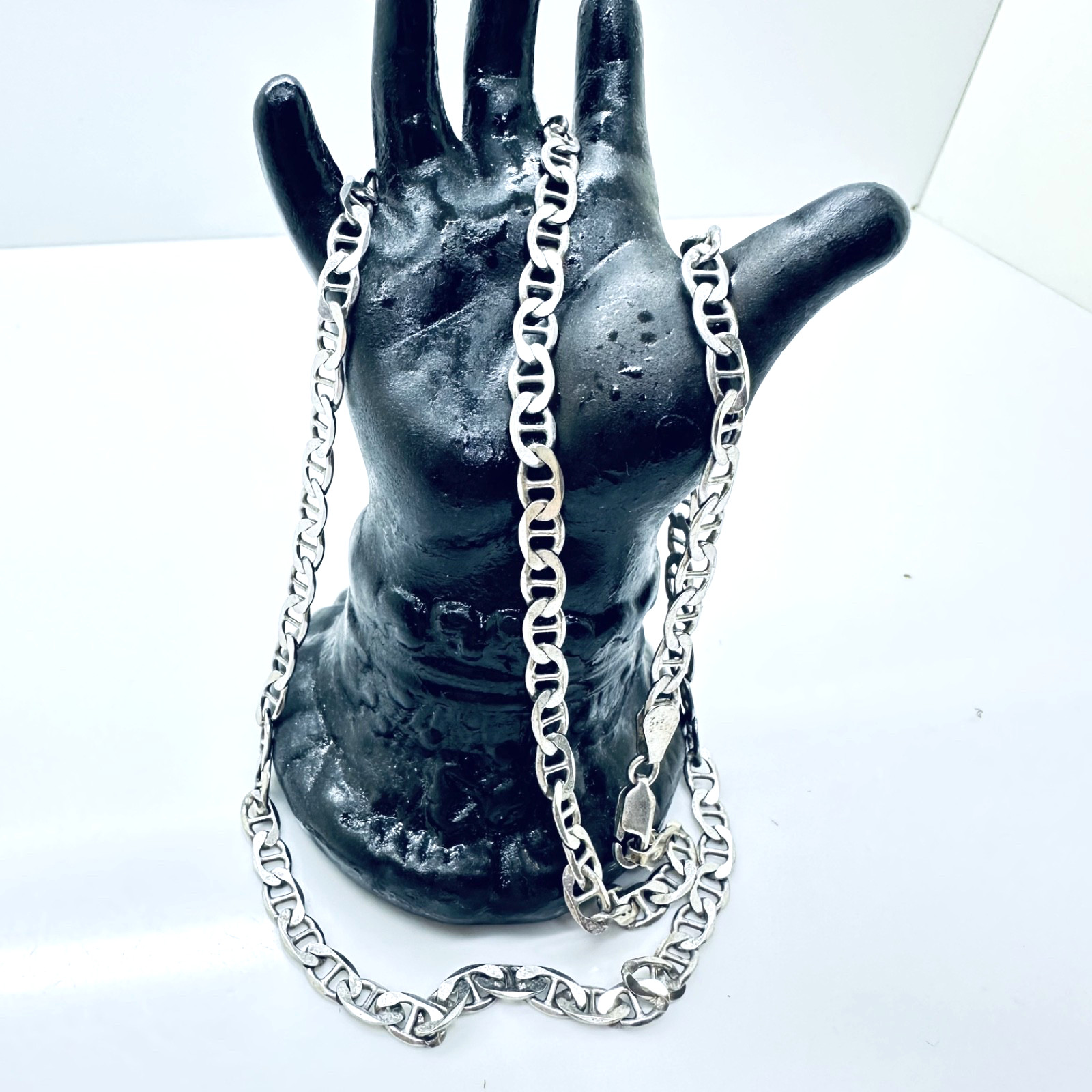 VINTAGE 925 STERLING SILVER MARINER LINK CHAIN NECKLACE 20 1/4″