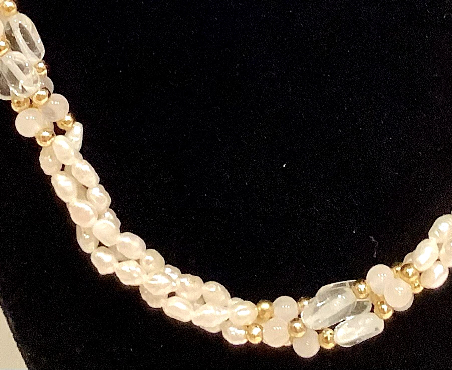 Genuine PEARLS & QUARTZ Necklace Vintage Double Strand GEMSTONES free ship