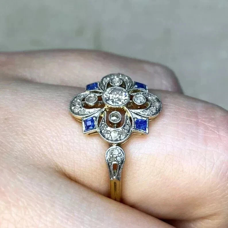 1920s Edwardian Vintage Art Deco Filigree Sapphire Diamond Engagement Gift Ring