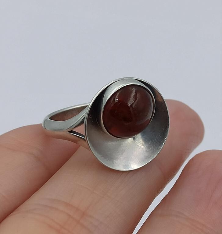 N.E.FROM Vintage sterling silver 925s Ring Amber Denmark, 1960s, 3.7g.