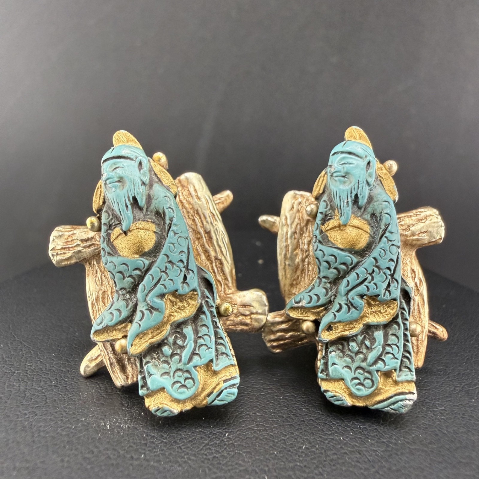 Vintage Dina Clip On Earrings Gold Tone Asian Theme