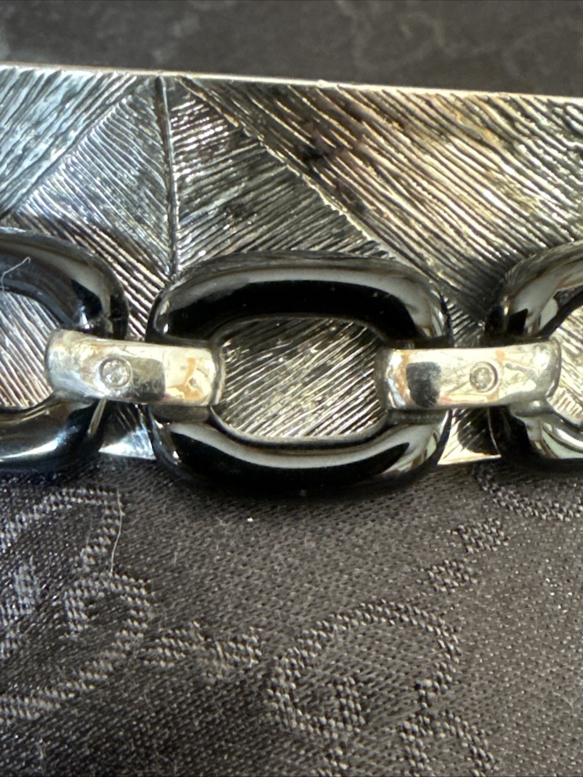 Vintage Sterling Silver Onyx And Diamond Cuff Bracelet