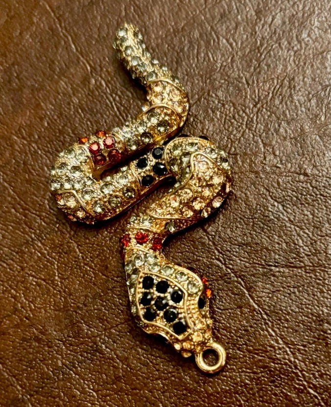 Vintage Rhinestoned Snake Pendant Gold Tone