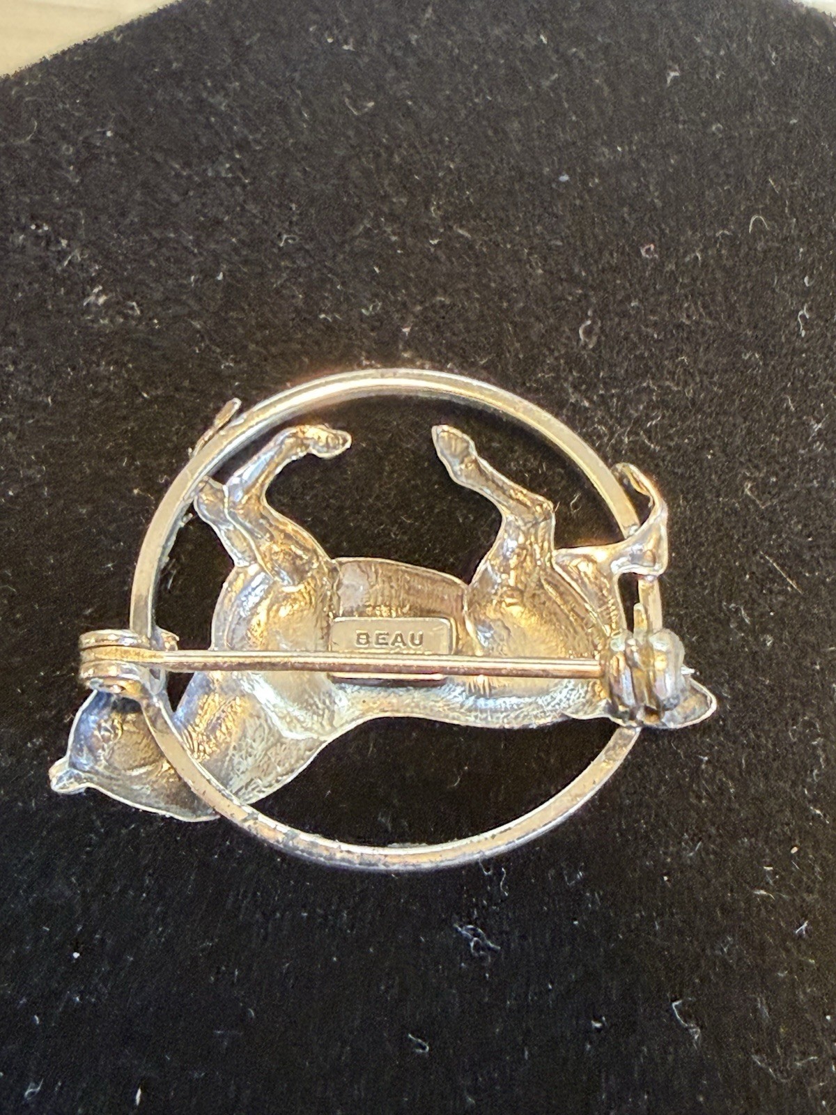 Vintage BEAU Sterling Silver Running Horse Brooch Pin