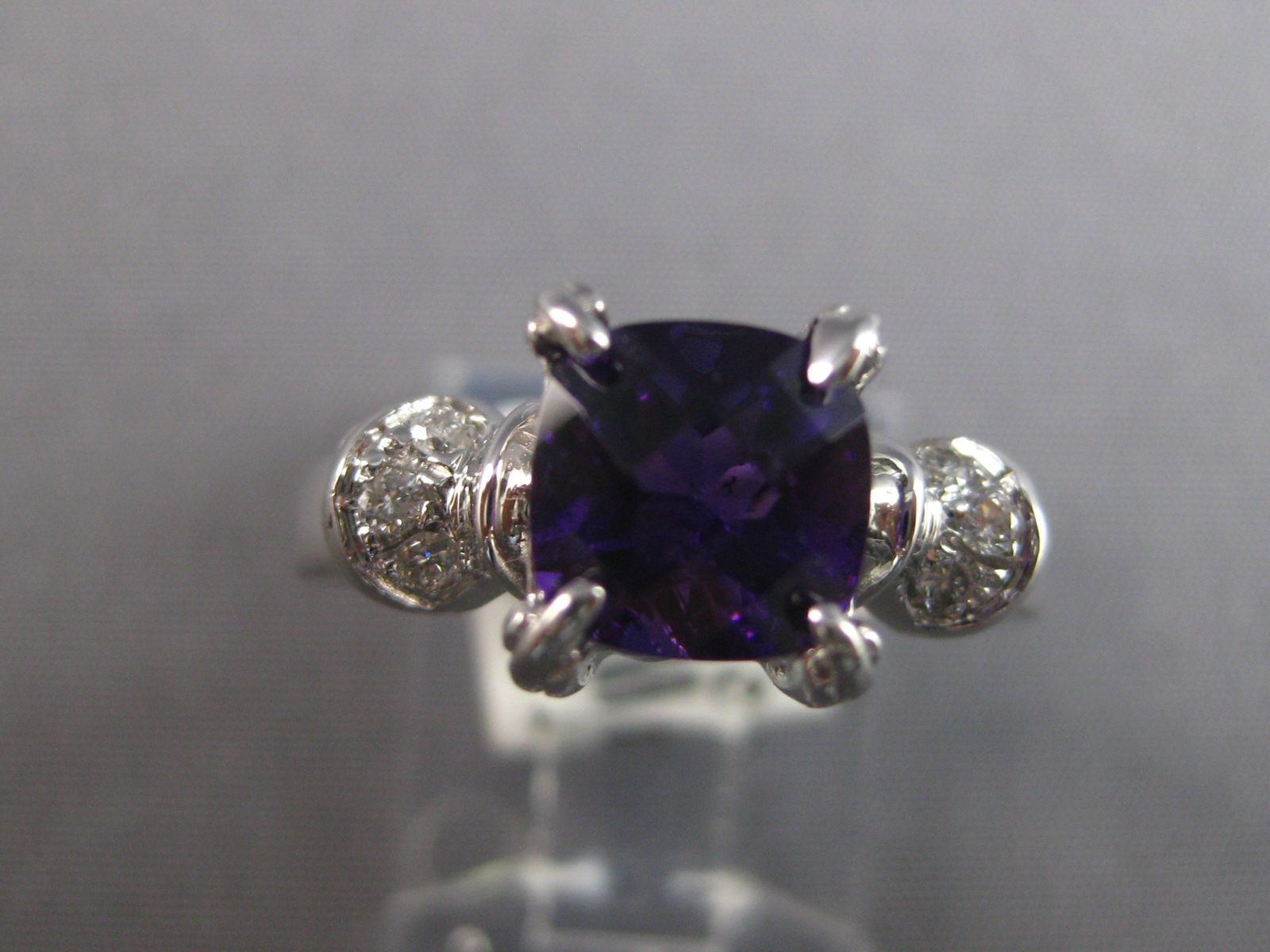 1.52CT DIAMOND & AAA AMETHYST 14KT WHITE GOLD 3D CUSHION & ROUND ENGAGEMENT RING
