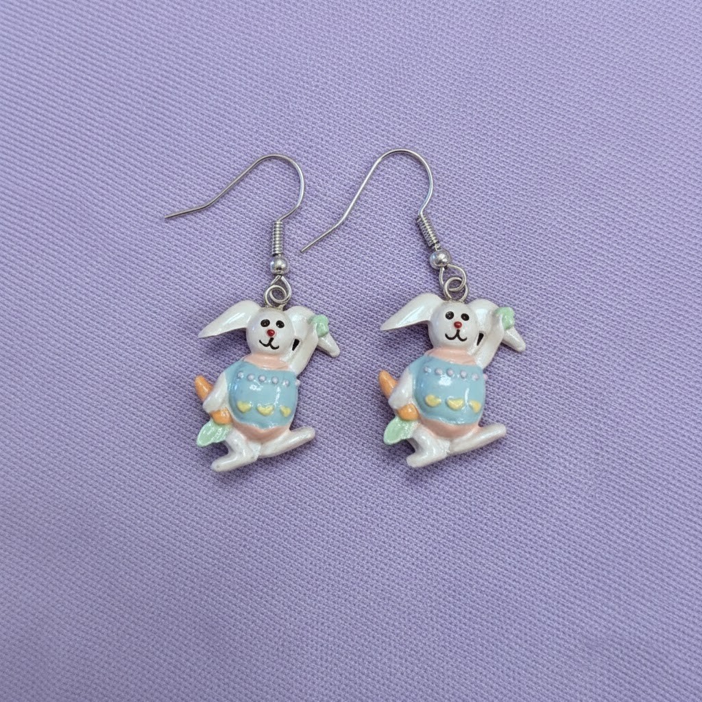 Vintage 2001 Easter Bunny Earrings Y2K NOC Easter Plastic Dangle Pastel Colors