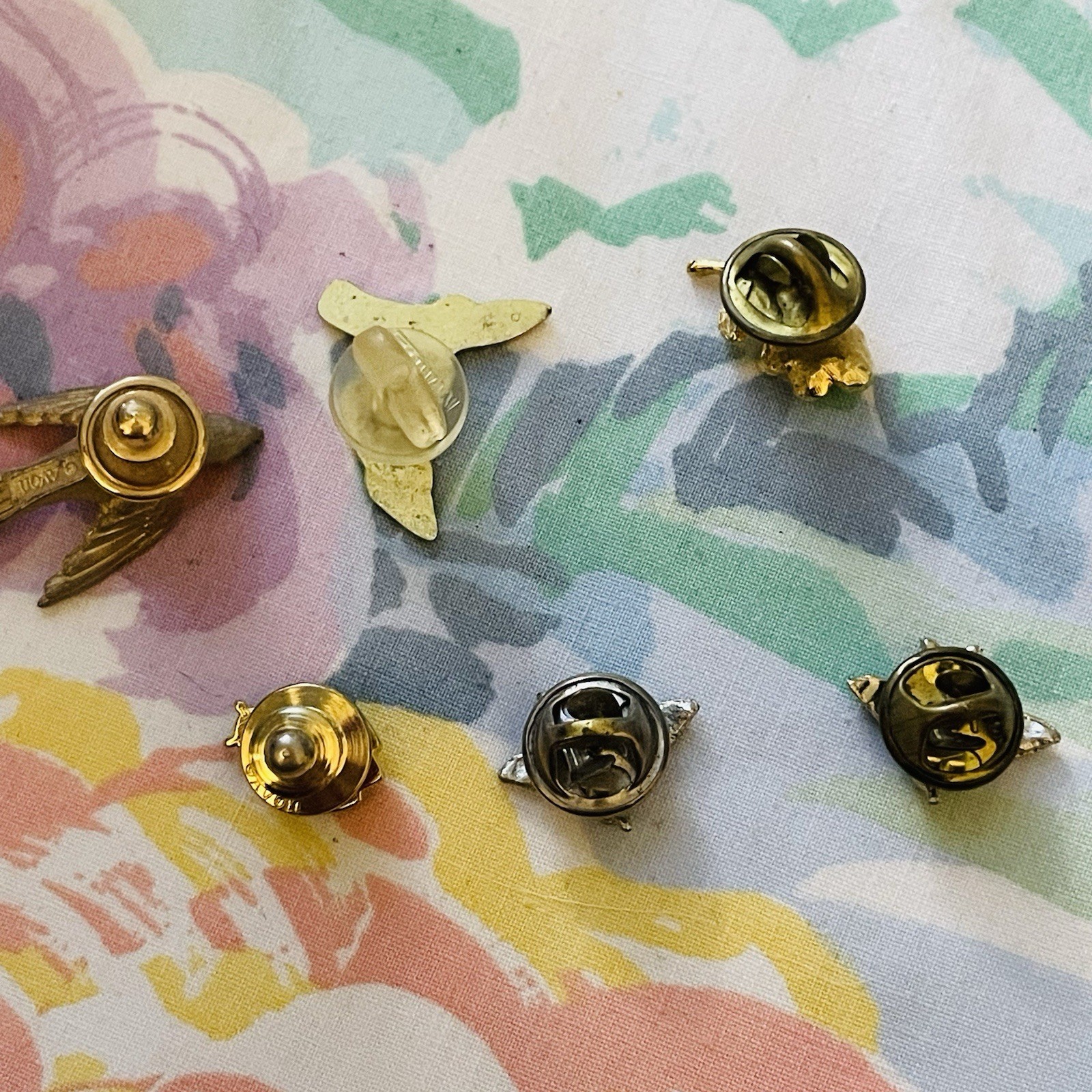 Vintage Pins Lot of 6 Bird Lady Bug Rose Gold Tone Lapel Pins