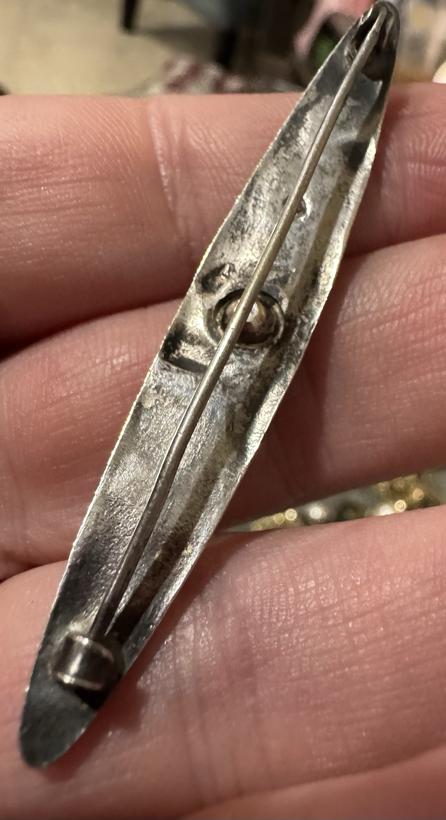 Antique Art Deco Sterling Silver With Rhinestones Bar Pin/Brooch