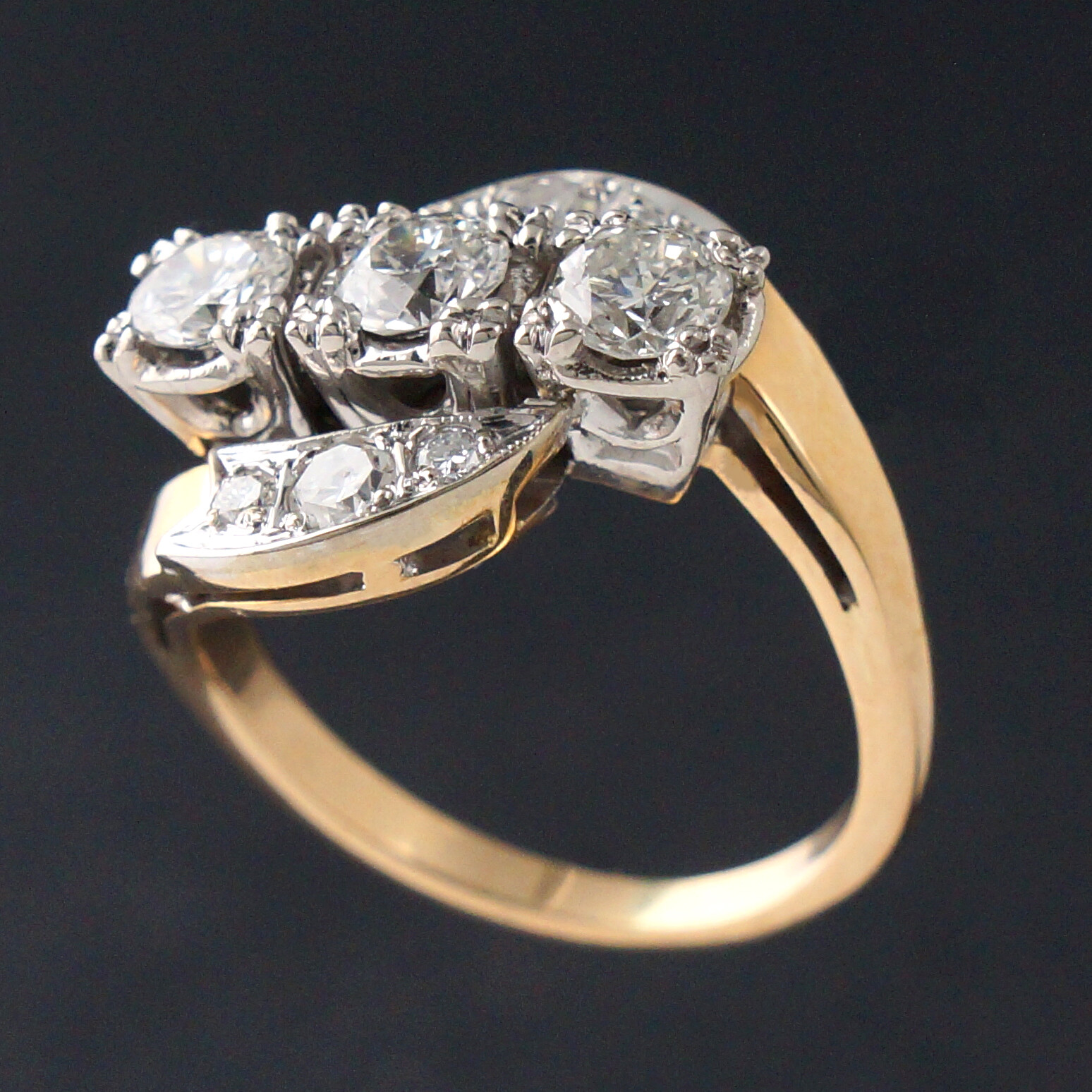 Retro Deco Solid 14K & Platinum, 1.15 Ctw Diamond Wedding Band, Anniversary Ring