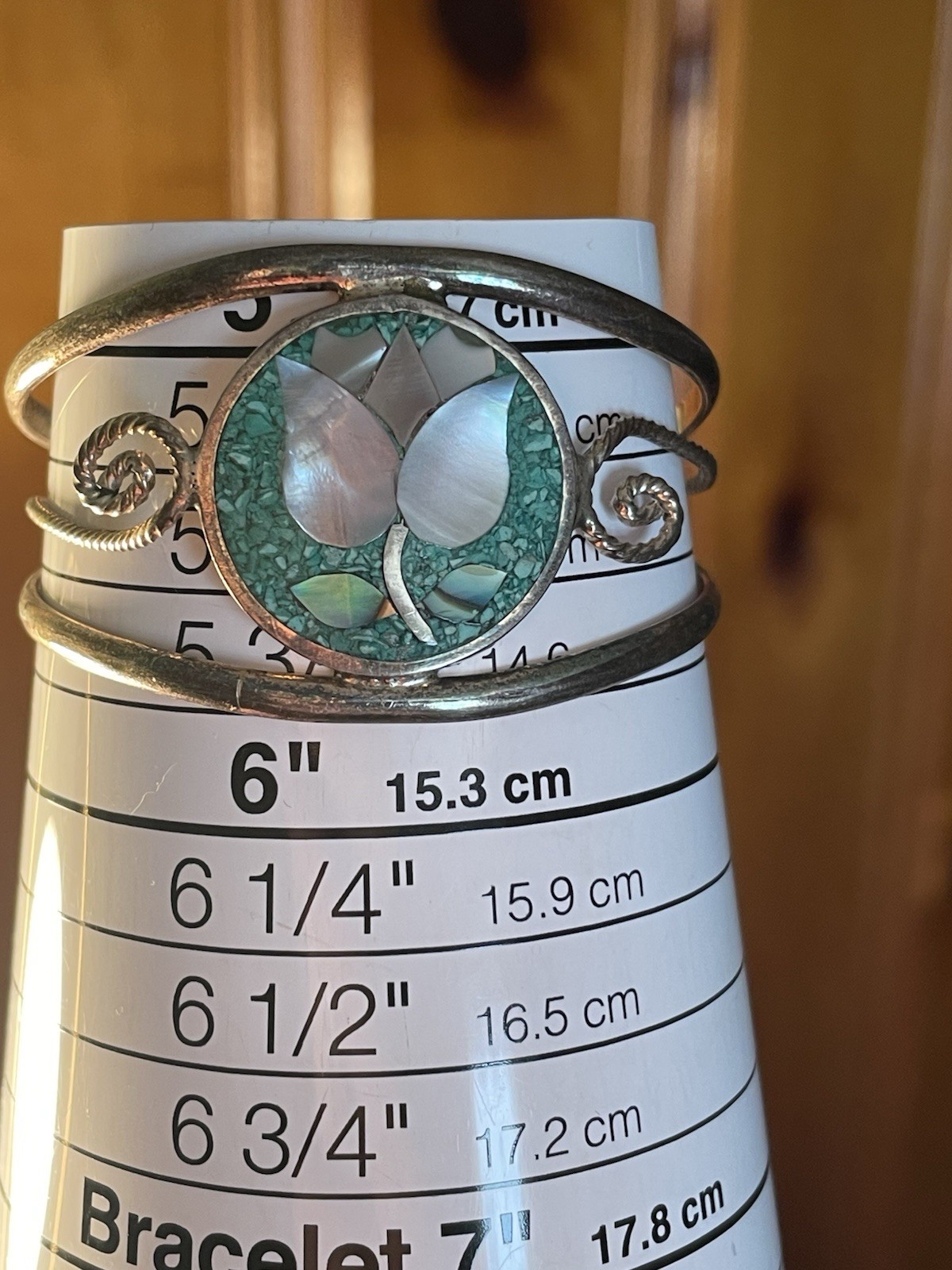 Vintage Alpaca Mexico Silver-Tone Mixed Metal Turquoise Small Cuff Bracelet