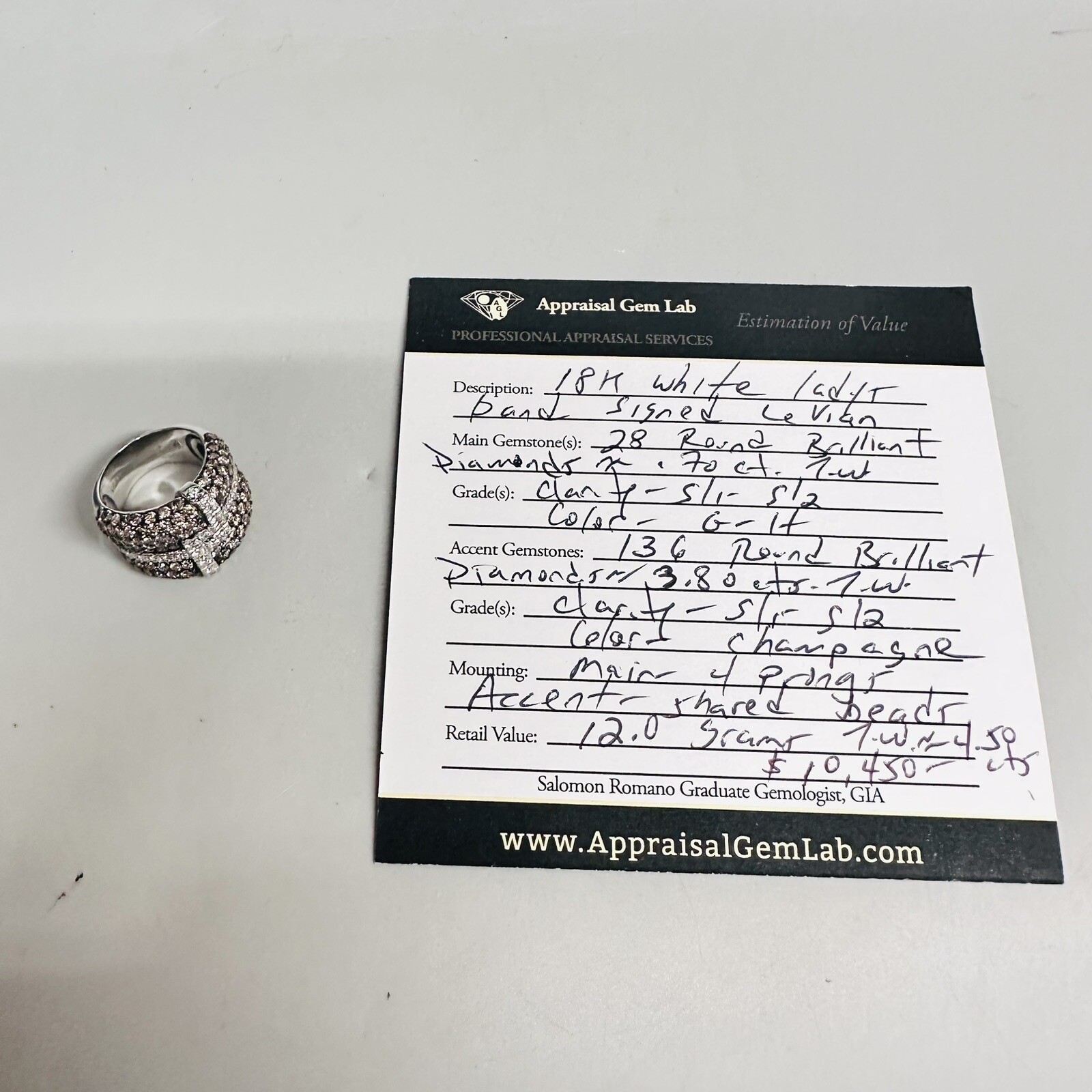 Vintage $10K Le Vian 18k White Gold 4.50cts Champagne & White Diamond Ring