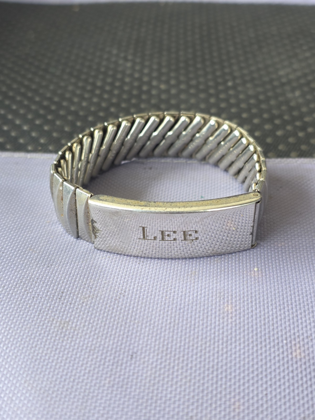 Vtg Sterling Silver Top Flex-Let engraved Lee Picture Bracelet Pre Owned #H