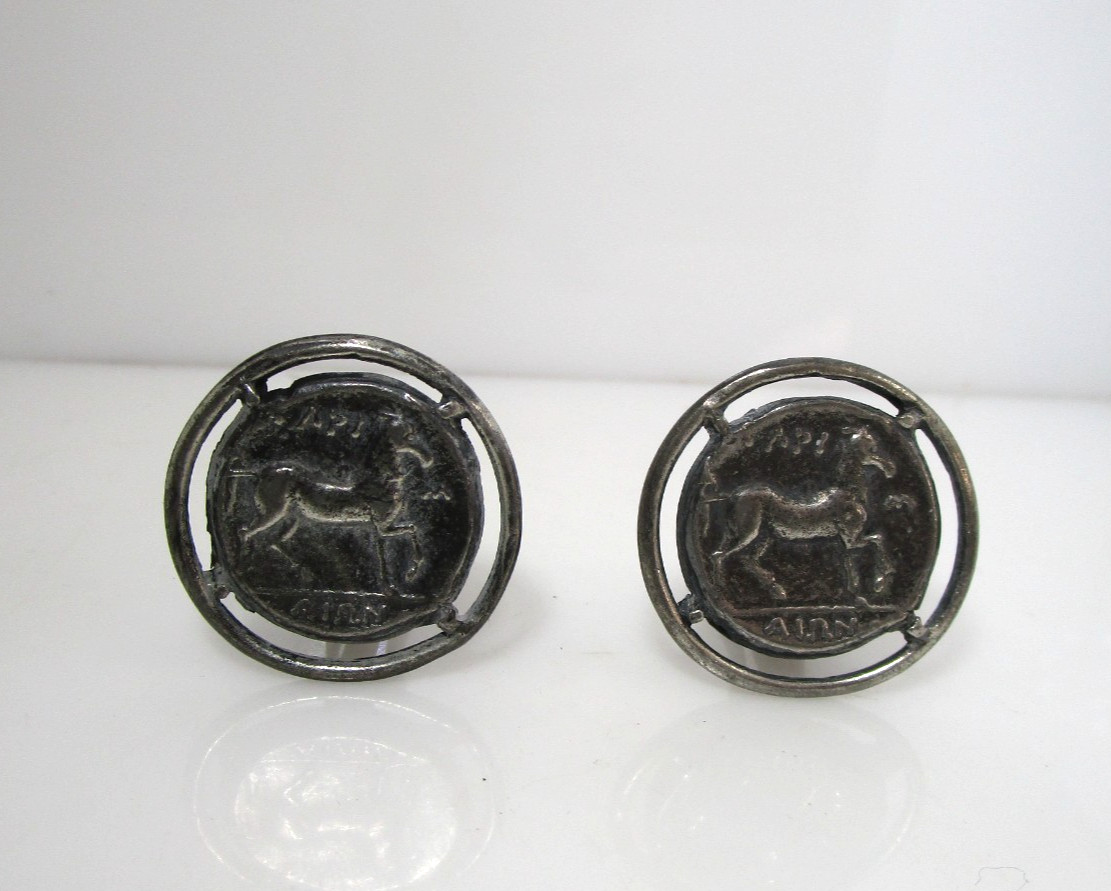 Vintage Alva Studio Horse Museum Replica Silver Tone Clip Earring