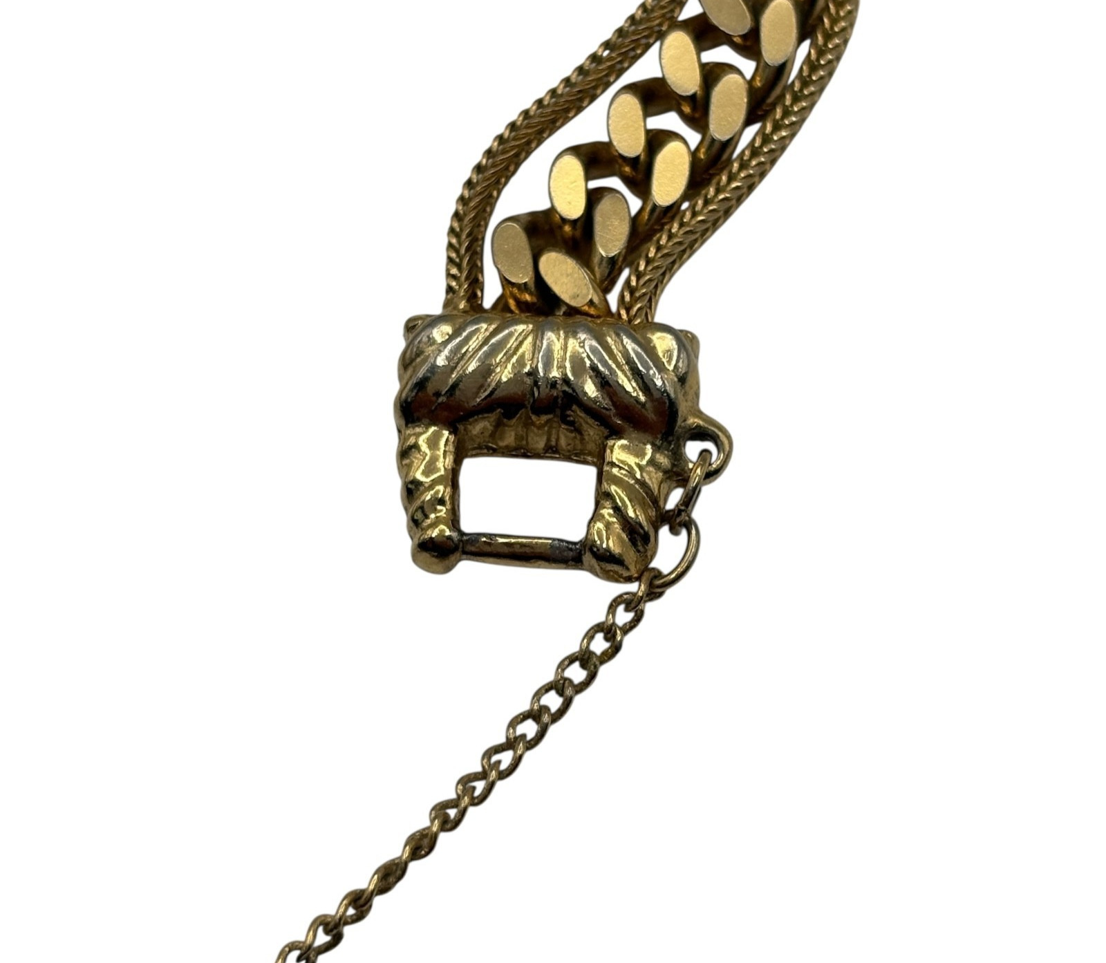 Goldette NY Gold Tone Bracelet 7″Cuban Chain Link Double Strand Safety Chain Vtg