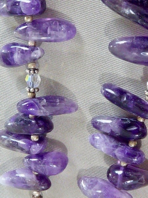VINTAGE STERLING SILVER LOBSTER CLASP AMETHYST NUGETT GRADUATED NECKLACE