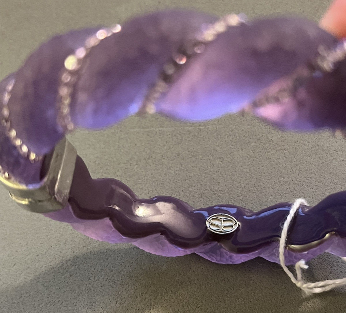 Rare SIS SIMONE I. SMITH Crystal Purple Lucite Sterling Hinged Bangle Bracelet