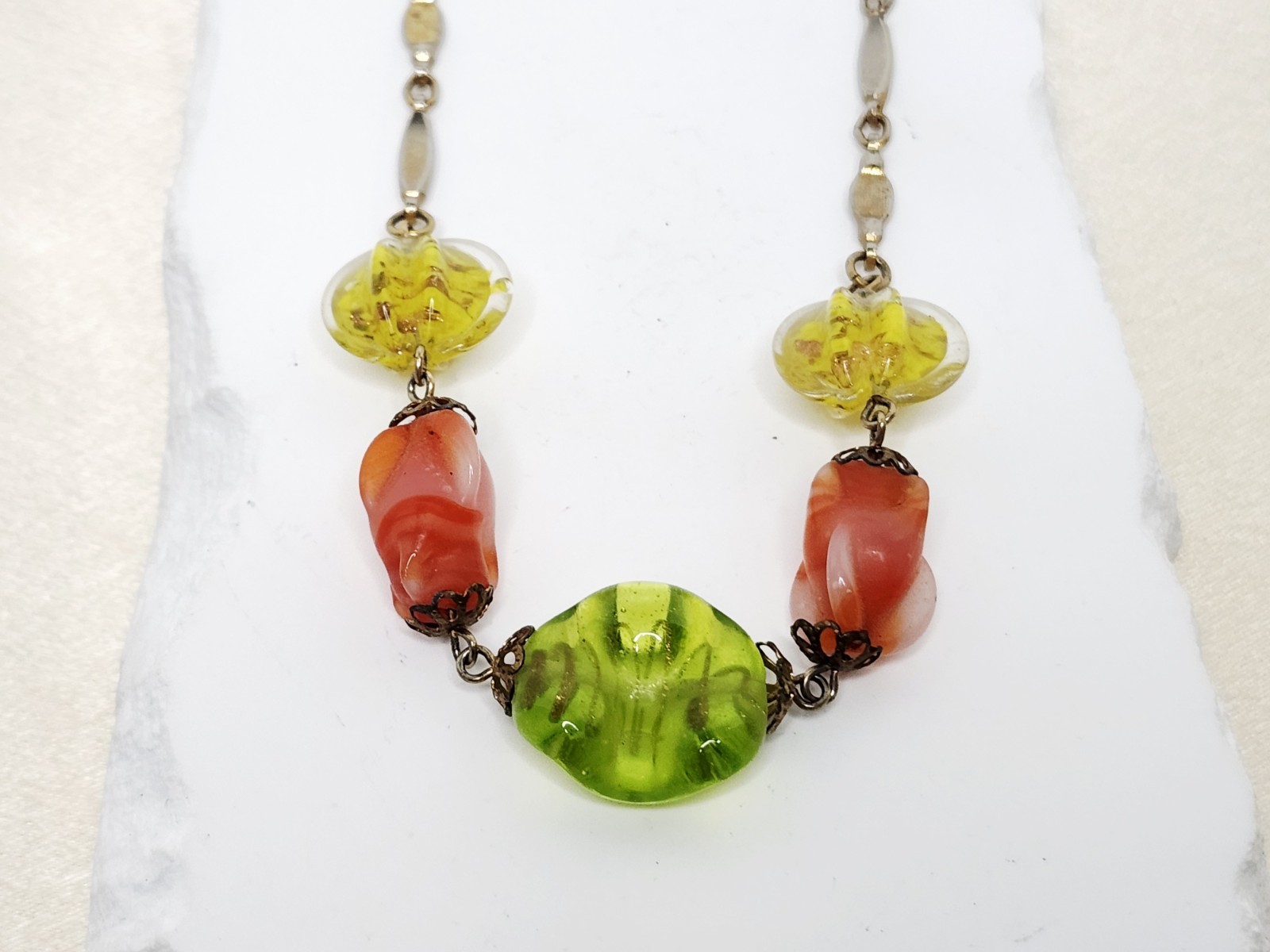 Vintage 36″ Long Artisan Crafted Art Glass Beaded Necklace – Venetian Or Czech?