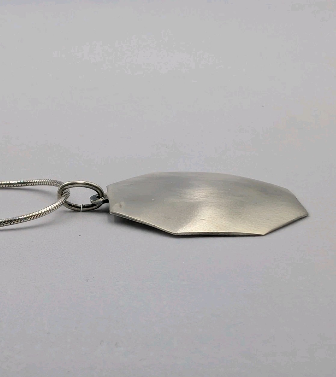 CW Vtg Sterling Silver Engravable Convex Octagon Pendant 18″ Snake 925 Necklace