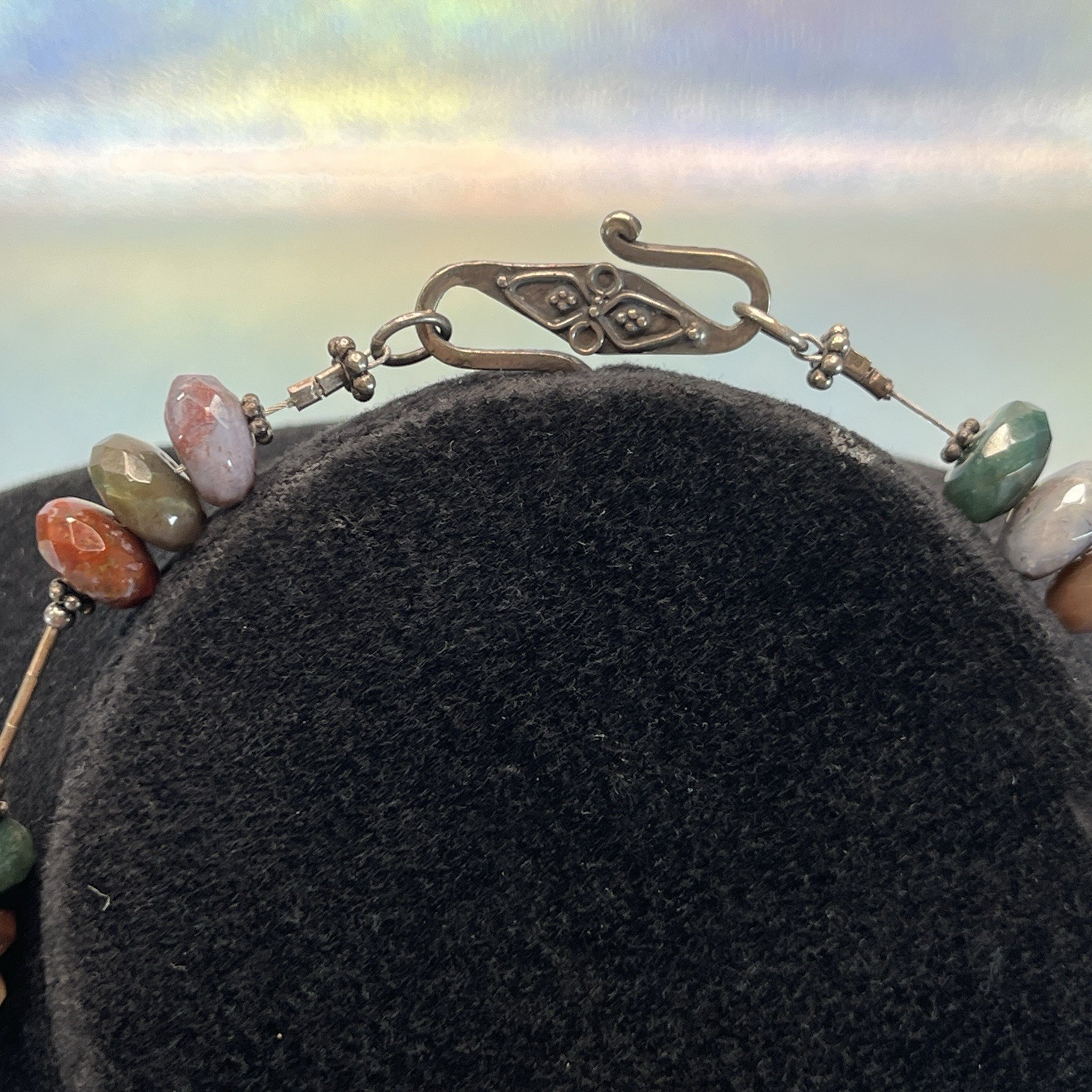 Vintage 18” Faceted Agate Necklace With Sterling Closure