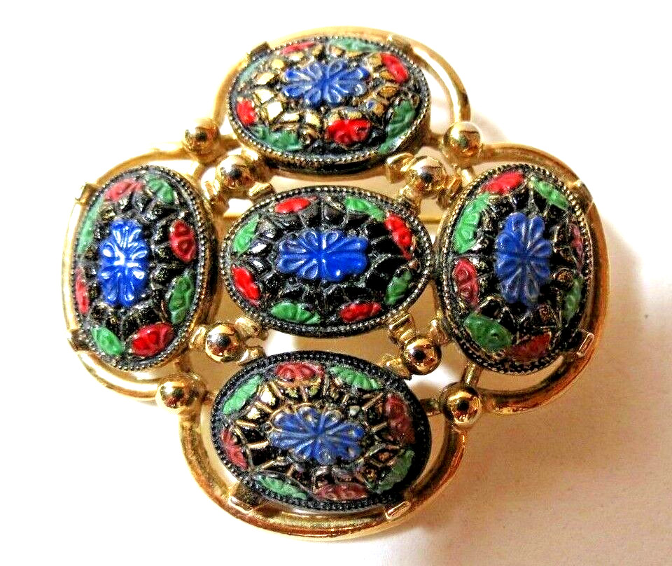 Sarah Coventry LIGHT OF THE EAST Mosaic Brooch Pin 1968 Vintage Very Good Cond.