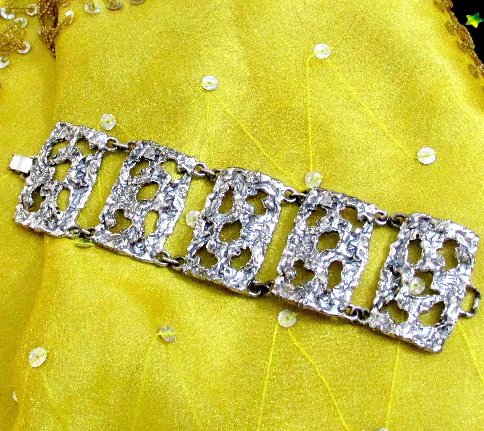 VTG RUNWAY EDGY NAPIER BRUTALIST SILVER BOOK PIECE BRACELET ’72 “MOLTEN METAL”