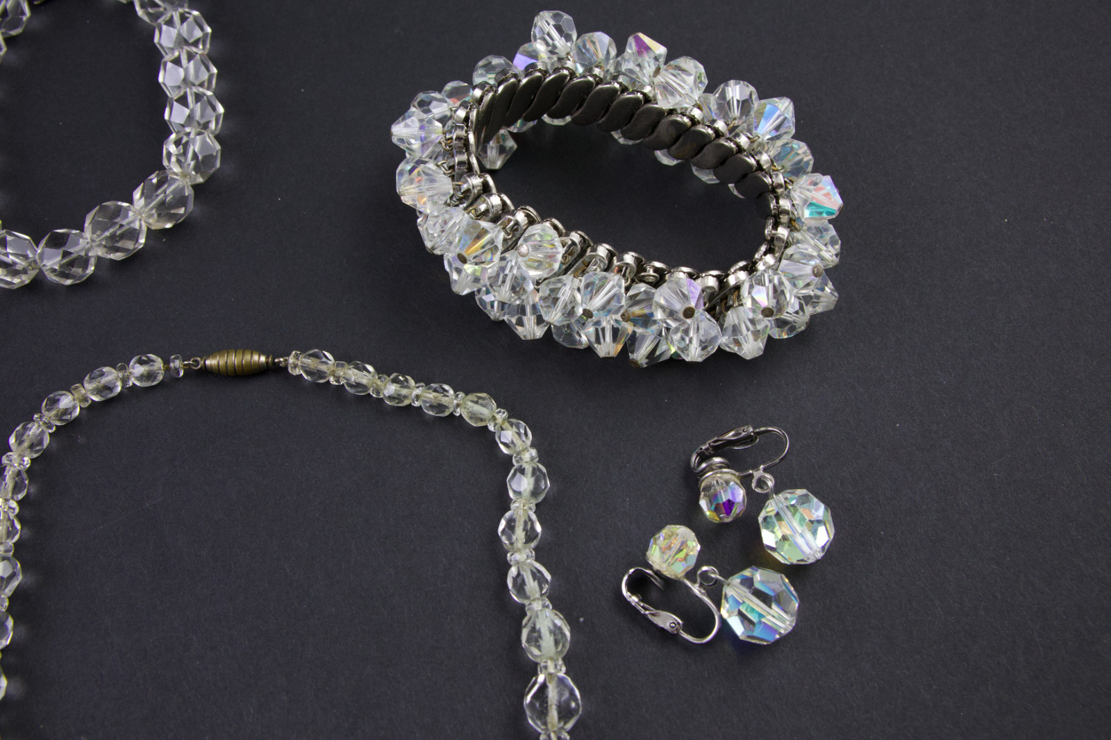 10 Vintage Wearable Faceted Rock Crystal & AB Jewelry Mix Lot Necklace Bracelet