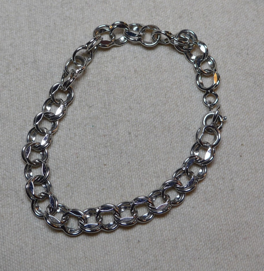 Vintage Sterling Silver STARTER CHARM BRACELET Double Link 925 7.5″