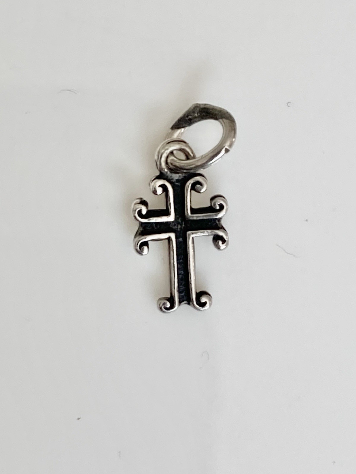 Vintage 14k and sterling silver miniature scrolled cross charm pendant