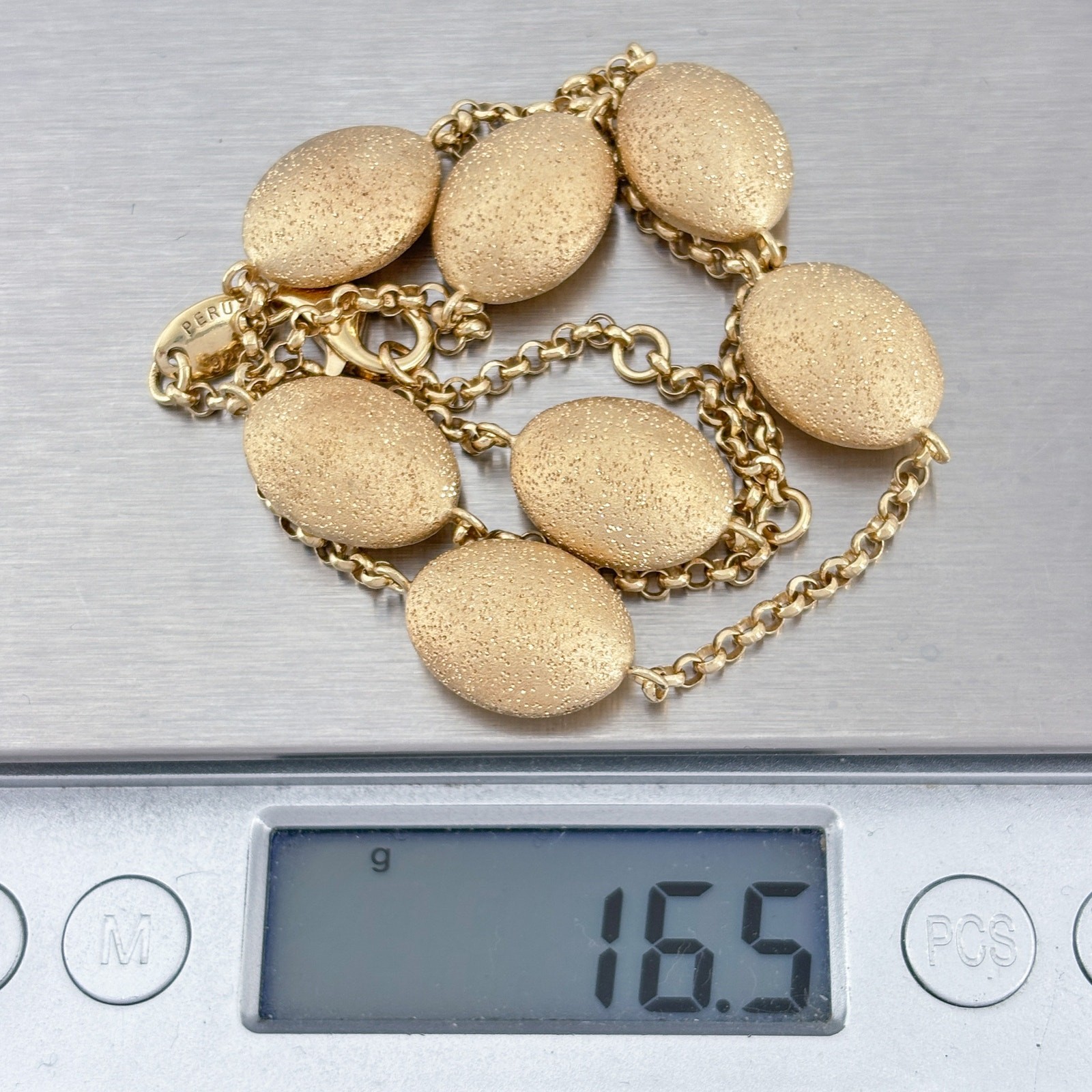 Vintage Charles Garnier Gold-Tone Oval Bead Station Necklace 16″, 17″, 18″
