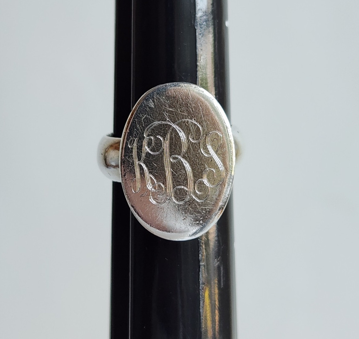 Vintage Sterling Silver Signet Ring – “KBS” Engraved – Size 6 – 8.7g – 925 Mex