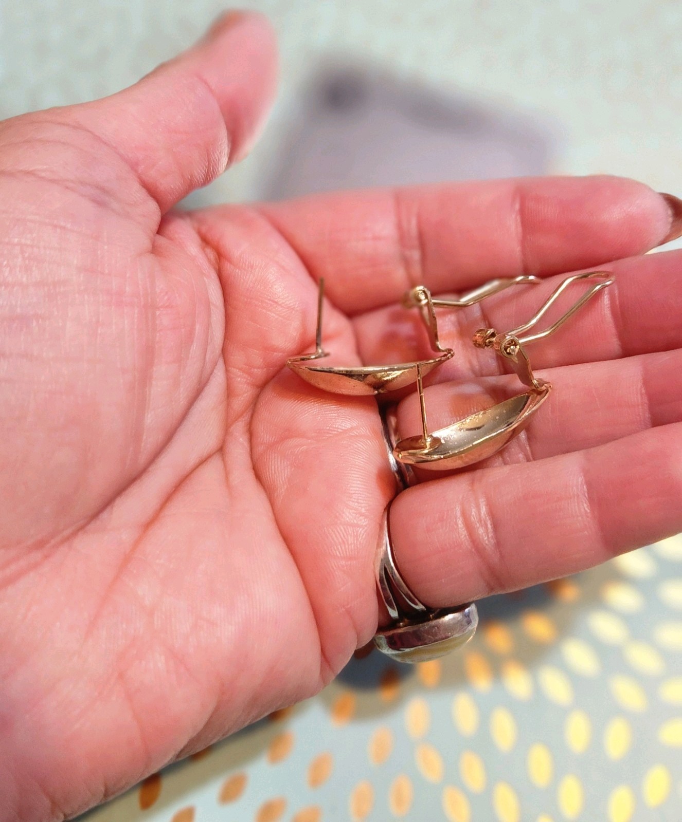 VTG NOS!! Peacock Paua Shell Doornocker Goldtone 2 In 1 Earrings