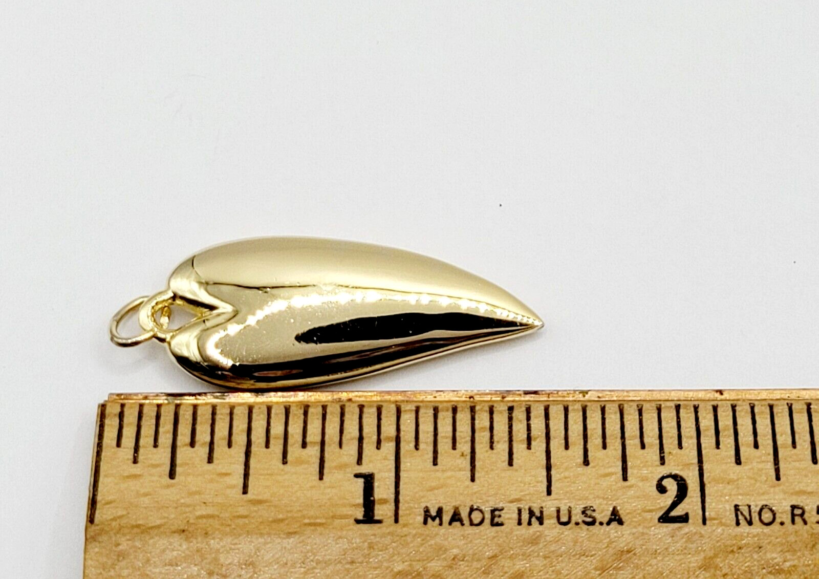 Modernist Heart Slim Curved Elongated Shape Light Puff Gold Tone Vintage Pendant