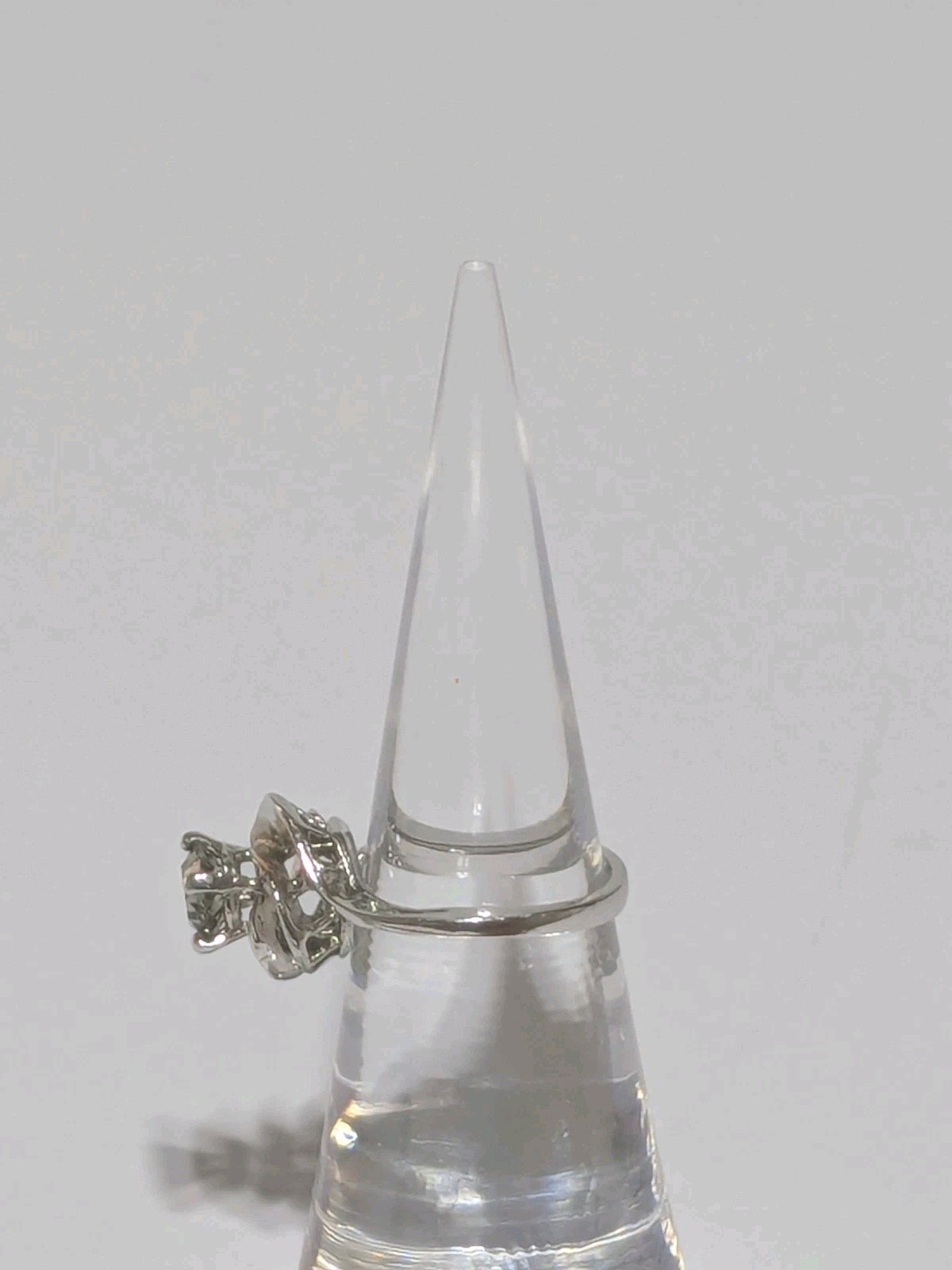 Vintage Silver Tone Spiral Ring With Faceted Smoky Crystal Stone. Size 5