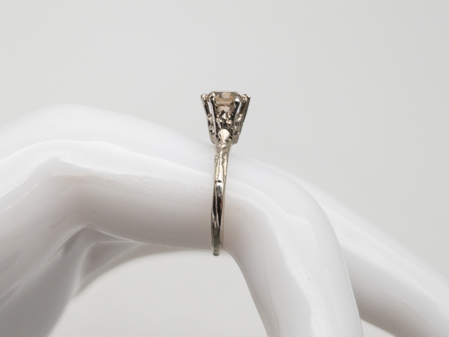 Estate $4000 1ct Natural Si1 CHAMPAGNE ROUND Diamond 14k White Gold Ring