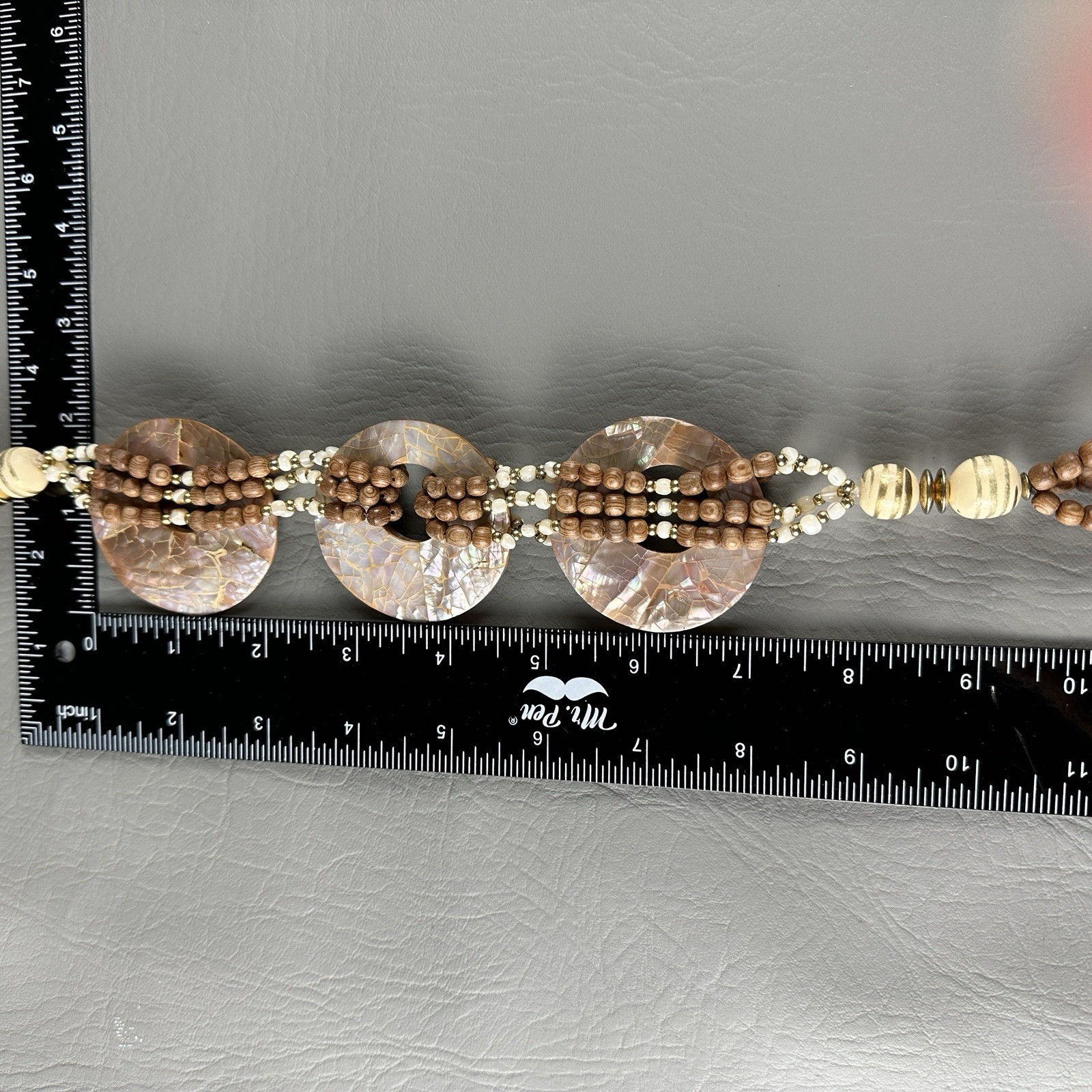 Vintage Mother of Pearl Necklace Bead Statement Multi Strand Disc 23″