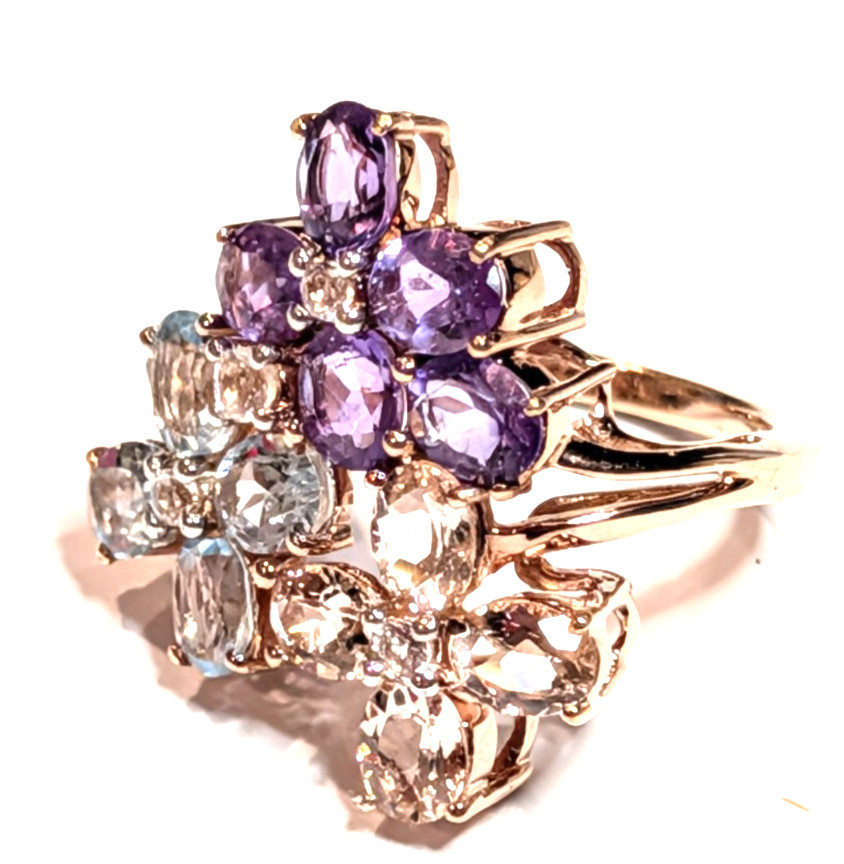 BEAUTIFUL ESTATE STERLING SILVER PRONG SET MULTI STONE CLUSTER RING SIZE 6