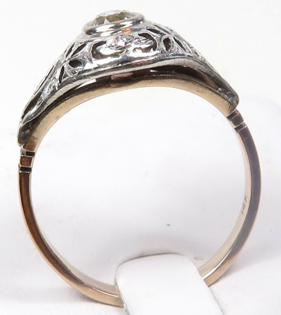 Victorian Edwardian 14KY Silver Diamond Engagement Ring Size 7 UK-N1/2 EGL USA