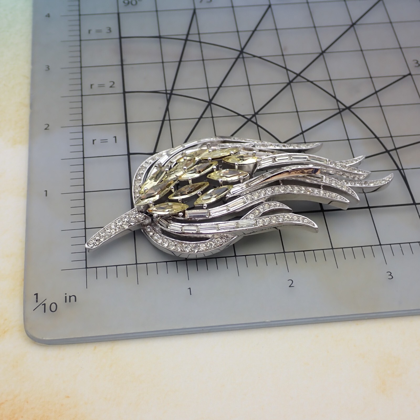 Trifari Alfred Philippe Floral Flame Pat 142660 Lemon Clear Silver Tone Brooch